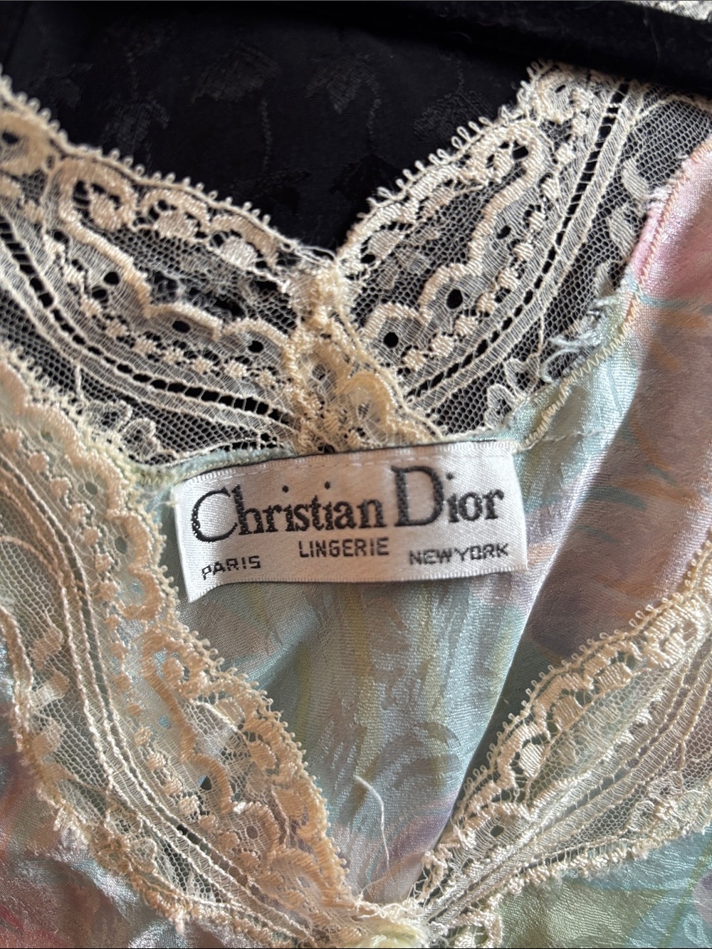 Dior Pastel Floral Lace-Trim Slip Dress in Mint, Pink, Yellow - Picture 3 of 4